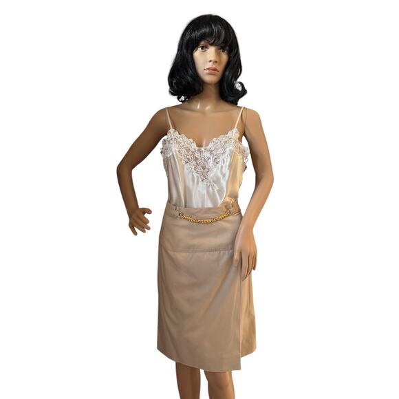 Celine Paris Khaki pencil skirt with gold embellishments size 36 small - Picture 3 of 16